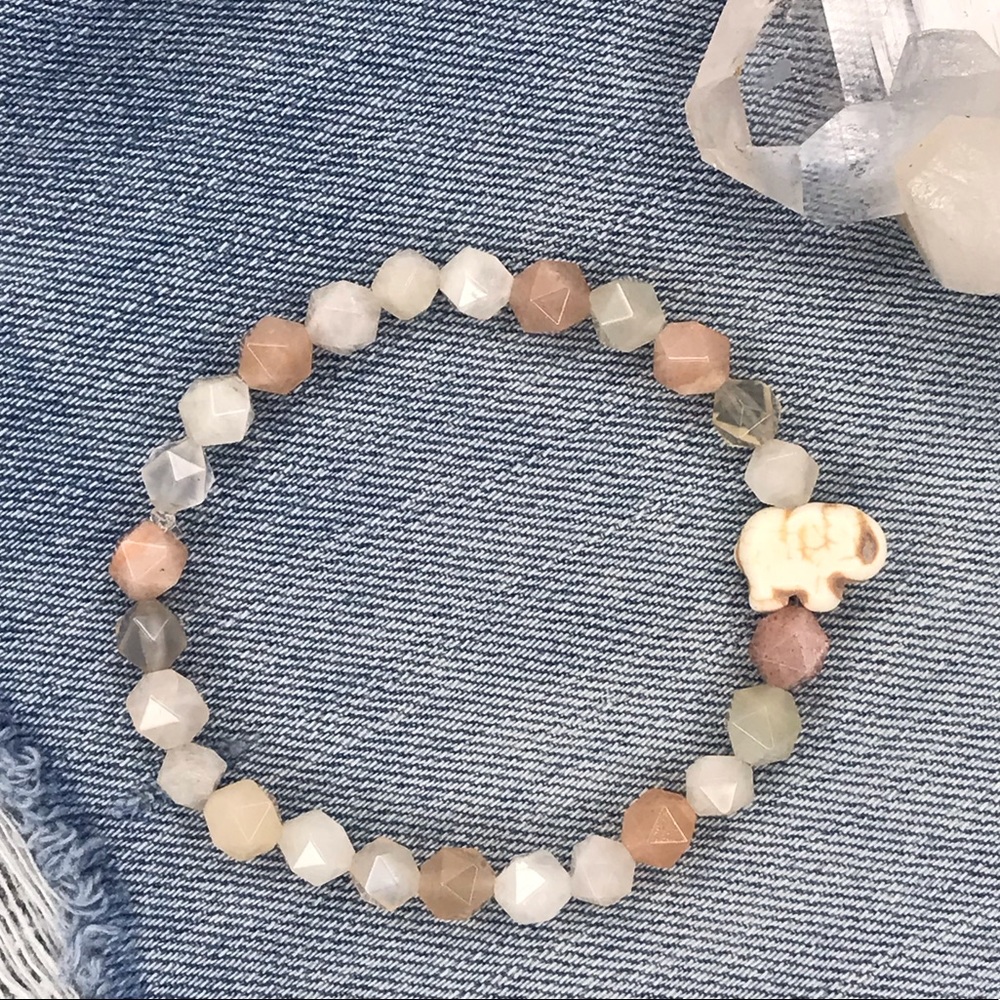 Peach Moonstone Lucky Elephant Yoga Mala Bracelet